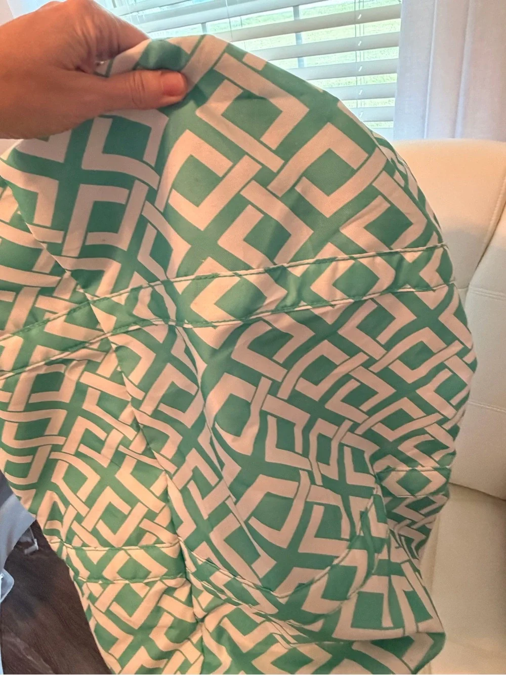Waverly Teal & White Geometric Pattern Tote